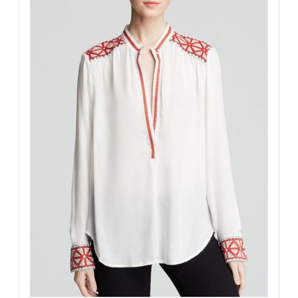 Fifteen Twenty Embroidered Blouse Tunic Contrast Cuff Tribal V-Neck Boho Size S - Picture 1 of 15